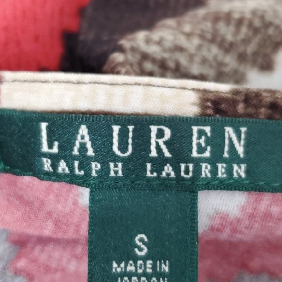 Lauren Ralph Lauren Brown Tan Rust Red Aztec Indian Pattern Surplice Top Size S - Picture 9 of 13